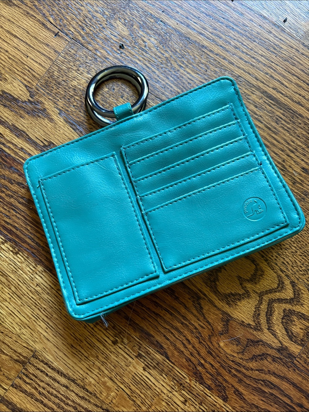 Pouchee Leather Teal Card Wallet Keyring with Logo Accent